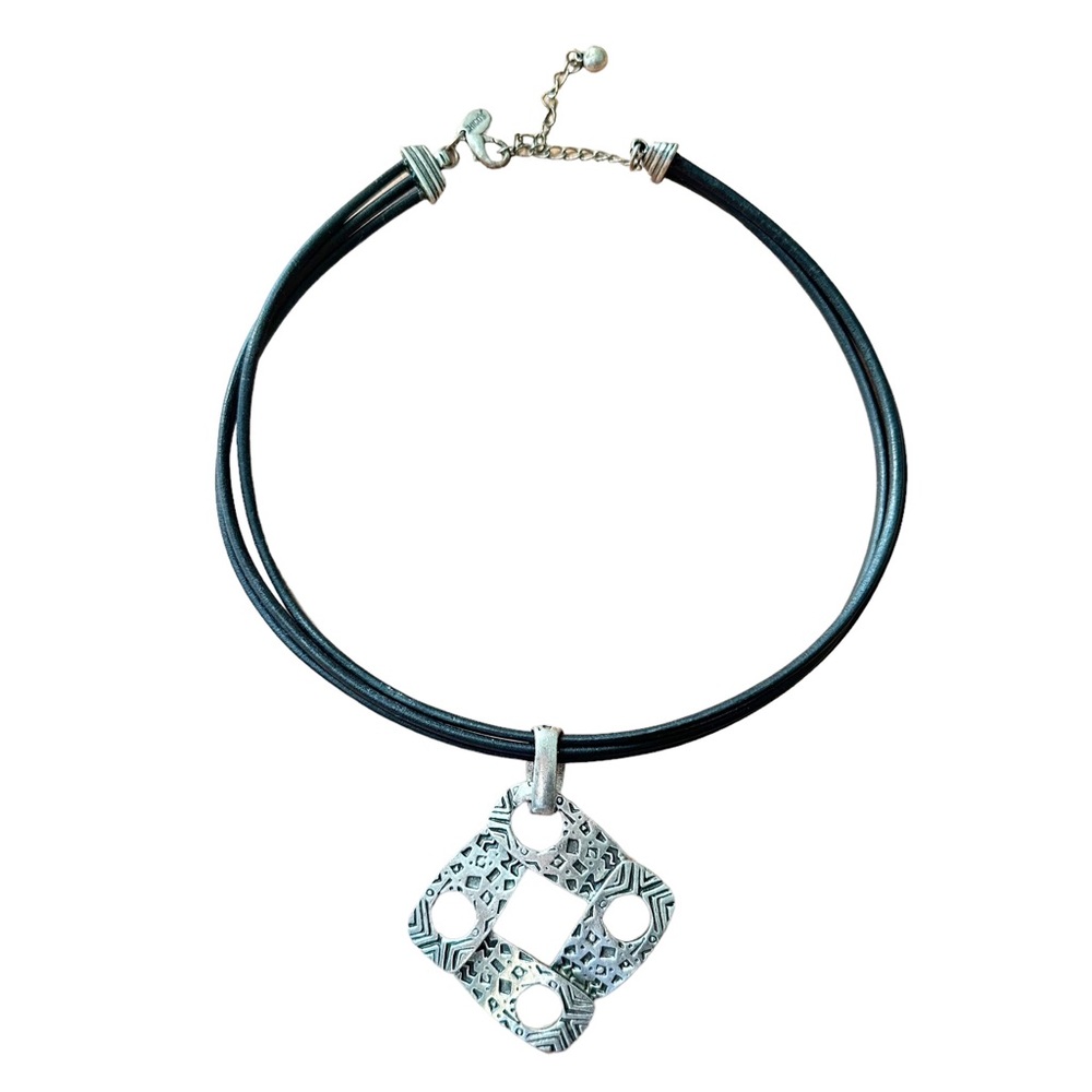 Chico's Hammered Geometric Triple Cord Pendant Necklace